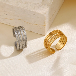 Multi Layer Hammered Ring Stainless Steel 18K Gold Plated Open Adjustable Minimalist Jewelry For Women