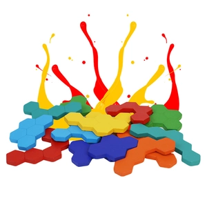 Colorful hexagonal wooden brain teaser puzzles for kids and adults creative educational toy