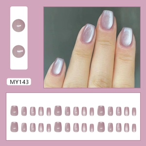 Elegant purple jelly cat-eye press-on nails with shimmering pearlescent finish 24pcs