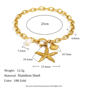 Stainless Steel Starfish Artificial Pearl Anklet 18K Gold Plated Shell Charm Boho Beach Summer Foot Jewelry For Women