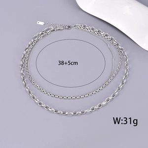 Silver stainless steel double layered cuban chain and snake chain necklace for women