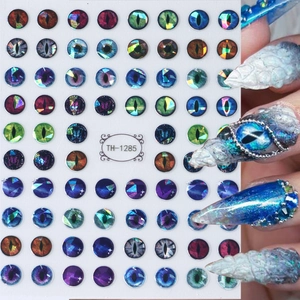 3D Dragon Eye Nail Art Stickers Self Adhesive Heart Star Snake Butterfly Checkerboard Holographic Metallic DIY
