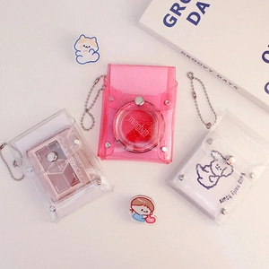 Korean style glitter transparent PVC mini card holder with silver ball chain and snap button