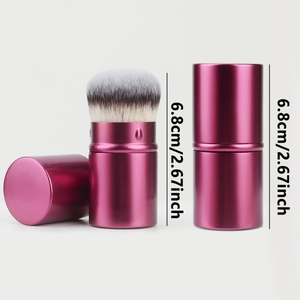 Detail showing height of 6.8cm for rose red retractable makeup brush with white bristles