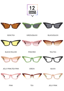 Grid display of cat-eye sunglasses featuring twelve vibrant candy colors and stylish frames