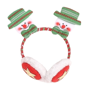 Christmas snowman earmuffs for adults and kids featuring festive red and green plush stars
