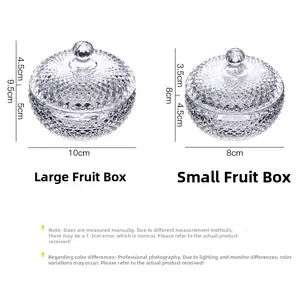 Detailed comparison of large and small glass candy jars with dimensions and relief textures