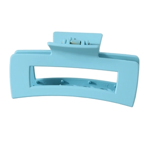 Close-up of extra large matte light blue square hair claw clip with frosted finish