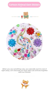 Detail of colorful acrylic gemstone stickers with peacock and flower patterns for DIY crafts