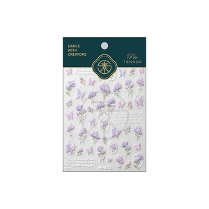 Stickers nail art 3D avec motifs fleurs et papillons violets lavande, modèle M-922