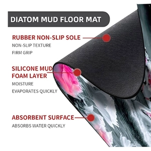 Detail of multi-layer diatom mud bath mat showing rubber sole and absorbent foam layer