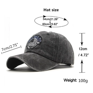 Vintage gewaschene dunkelgraue Baseballkappe mit Military-Stickerei und Maßen