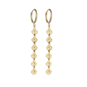 Golden shell tassel earrings with elegant drop charms and a sleek metallic finish