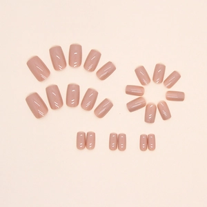 Glossy nude pink square artificial nail tips set for women with diverse sizes