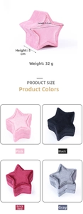 Star-shaped velvet jewelry box details showing dimensions and four available colors