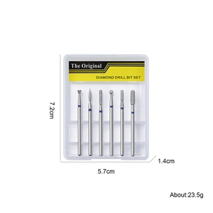 6-piece diamond nail drill bit set for manicure in a transparent storage case
