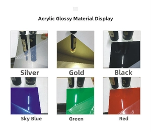 Detail showing high-gloss acrylic mirror panels in six colors with reflective finish
