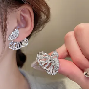 Butterfly Stud Earrings With 925 Sterling Silver Earring Post Shiny Zircon Inlaid Elegant Two-Way Wear Jewelry For Women