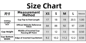 Detailed bikini size chart with measurements for XS, S, M and L in centimeters