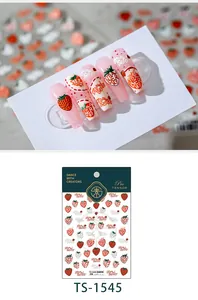 Detail of TS-1545 strawberry embossed nail stickers with 3D texture and cute fruit designs