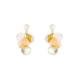 Boucles d'oreilles grappes de raisin avec perles en résine champagne et argent plaqué or