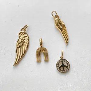 Pendenti in acciaio inossidabile placcato oro 14K a forma di ala, ciondoli fai da te