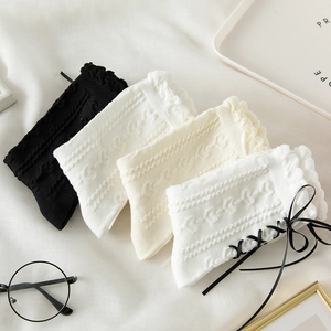Japanese Lolita white calf socks with ribbon bows and heart lace in various colors