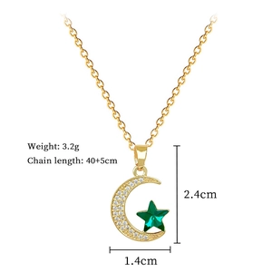Detailed size specifications for the gold moon and green star necklace pendant