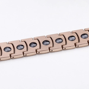 Rose gold and bronze titanium magnetic therapy link bracelet for men with brushed finish