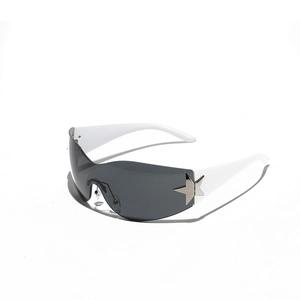 Y2K rimless sports sunglasses with star metal decor and white frame for women