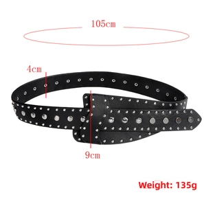 Detailed dimensions of punk black studded belt showing 105cm length and 4cm width