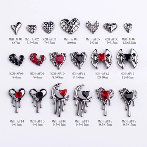 Gothic nail art charms set with silver alloy heart cross and moon designs for manicure