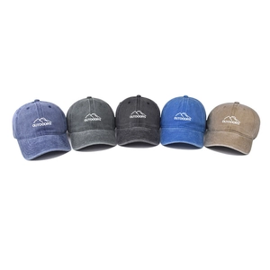 Washed cotton baseball cap with outdoors mountain embroidery in five various colors