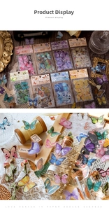 Macro shot of semi-transparent PET butterfly stickers for vintage scrapbooking and DIY