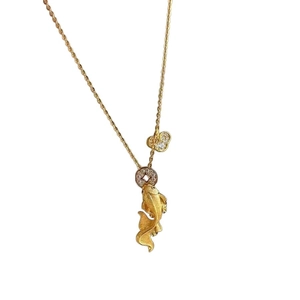 24k gold-plated koi fish and copper coin pendant necklace with zircon inlays