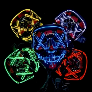 Halloween LED glowing masks in 5 colors with scary X eyes and EL wire lights
