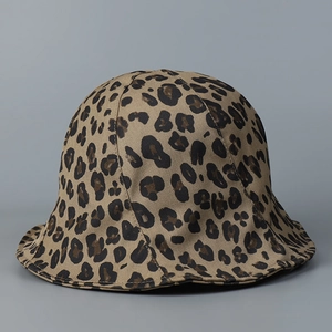 Leopard Print Ruffle Bucket Hat Polyester Adjustable Foldable Sun Protection Fashion Outdoor Summer Travel Hat