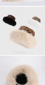 Detail of plush leopard print hat interior showing the adjustable drawstring for custom fit
