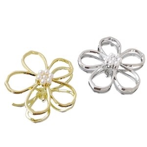Exquisite gold and silver hollow flower charms with pearls for DIY jewelry making