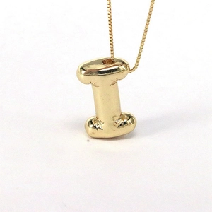Polished golden letter I pendant with box chain featuring a unique 3D puffed design