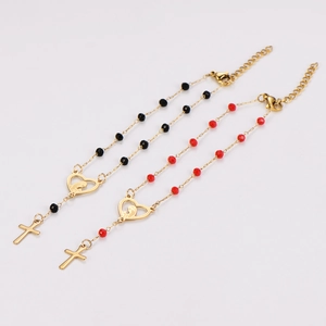 Religious 304 stainless steel bracelet with heart charms and colorful beads for women