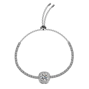 Bracelet tennis en argent 925 avec moissanite halo et chaîne coulissante réglable