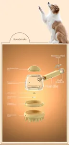 Exploded view showing silicone pet brush parts with liquid dispenser and hooks