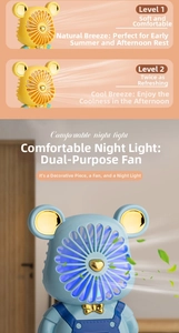 Dual-speed portable bear mini fan with LED night light function in yellow and blue