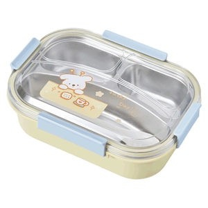 Microwaveable 304 stainless steel lunch box with 2 compartments and cartoon lid