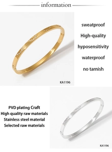 Detail showing waterproof and hypoallergenic gold and silver stainless steel zircon bangles