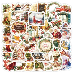 Detailed tile layout of cozy Christmas stickers featuring Santa and festive watercolor art