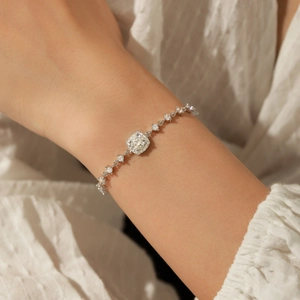 Elegant S925 silver moissanite bracelet featuring a square halo diamond charm for women