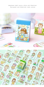 Detail view of mini aesthetic stickers featuring cute cartoon girls for DIY scrapbooking