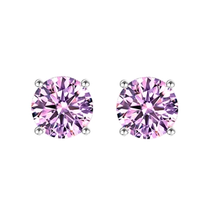Classic 925 sterling silver 6mm pink zircon stud earrings with four-prong setting